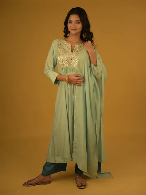 Mint blue modal silk palazzo suit