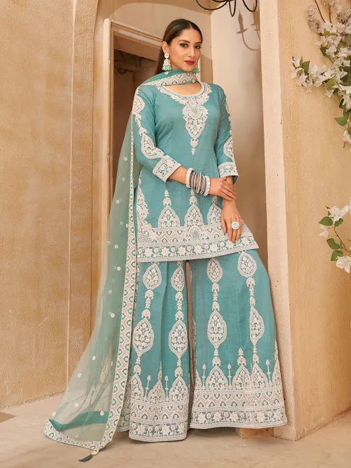 Mint blue palazzo festival wear suit