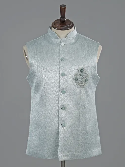 Mint blue textured waistcoat for men