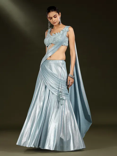 Mint blue tissue metallic lehenga choli