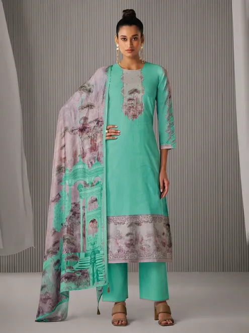 Mint green cotton printed salwar suit