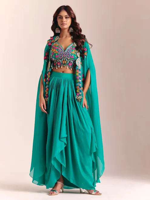 Mint green indowestern jacket style designer suit