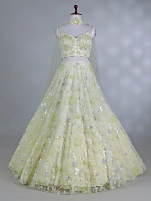 Mint green net choker dupatta elegant lehenga choli