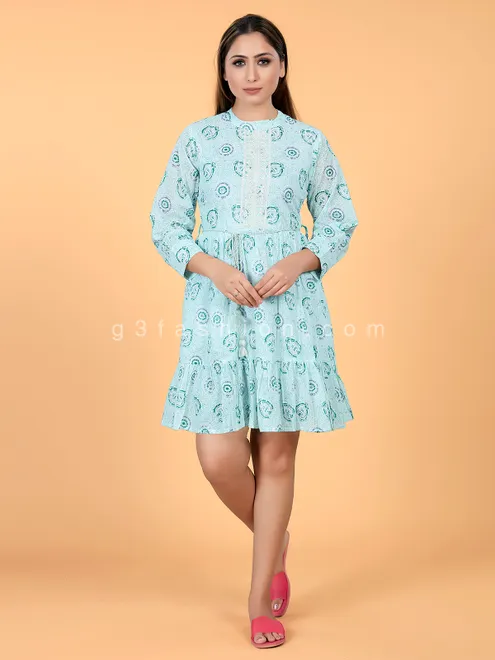 Mint green printed cotton casual kurti