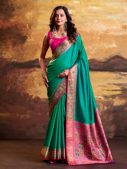 Mint green royal ikat weave saree