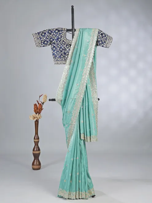 Mint green silk saree with gota work