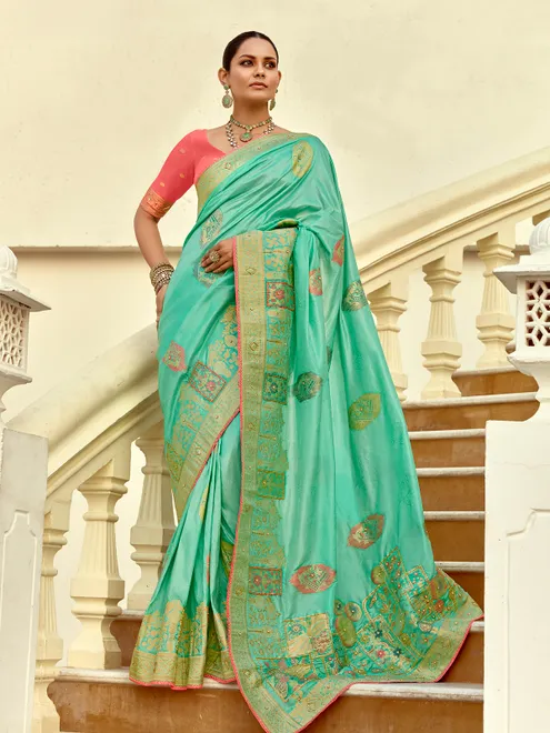 Mint Green silk wedding wear saree for wedding wear
