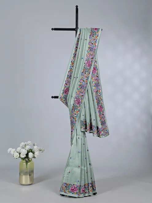 Mint green tissue saree with graceful embroidery