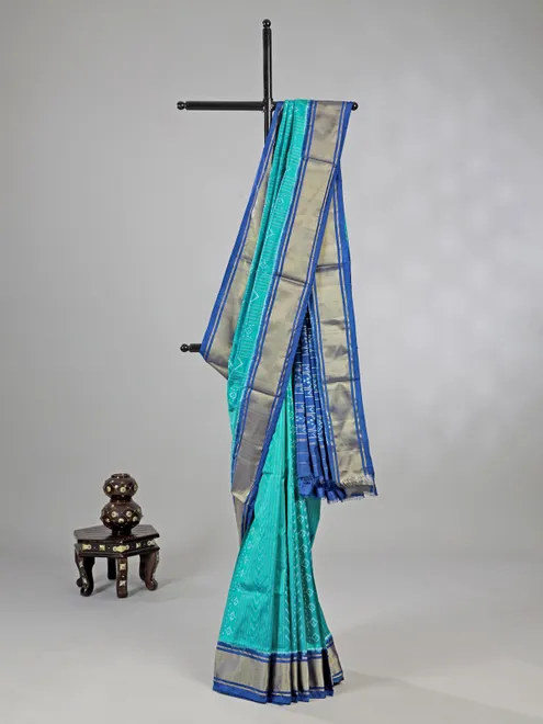 Mint green zari weaving patola silk saree for festive glow