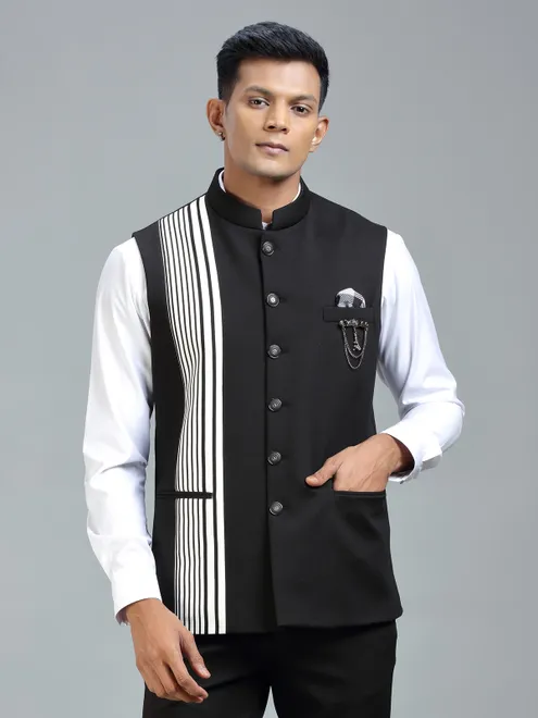 Modern classic black striped waistcoat for men