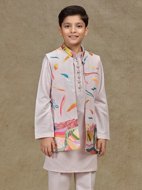 Muave pink silk waistcoat set