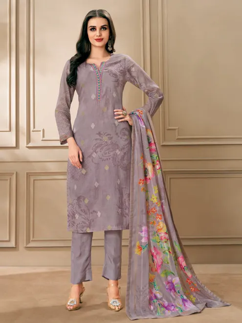 Muave purple printed cotton salwar suit