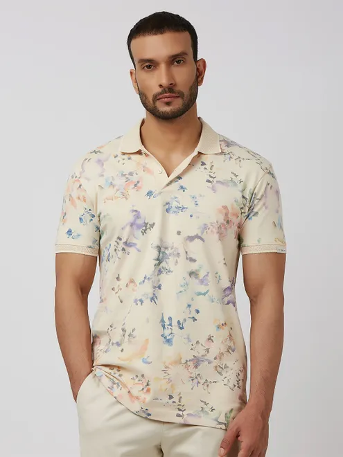 MUFTI appealing cream colour printed t-shirt