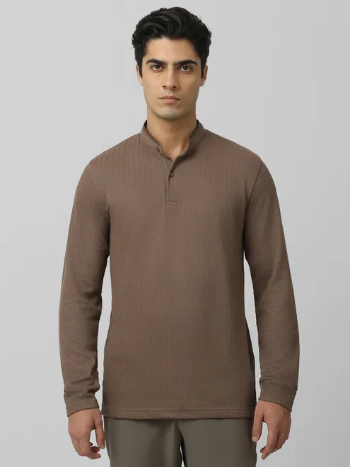 MUFTI beige textured slim fit t-shirt in cotton