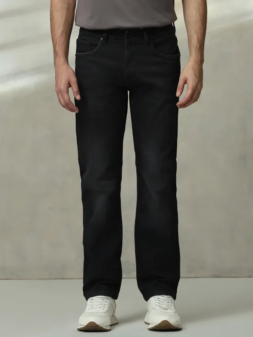 MUFTI charcoal black washed straight fit jeans for men