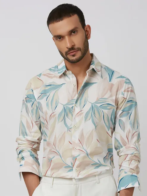 MUFTI glamarous white printed cotton shirt