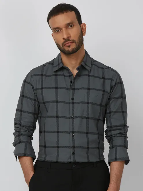 MUFTI grey checkered cotton shirt