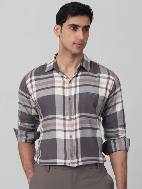 MUFTI lavender checkered shirt in cotton fabric