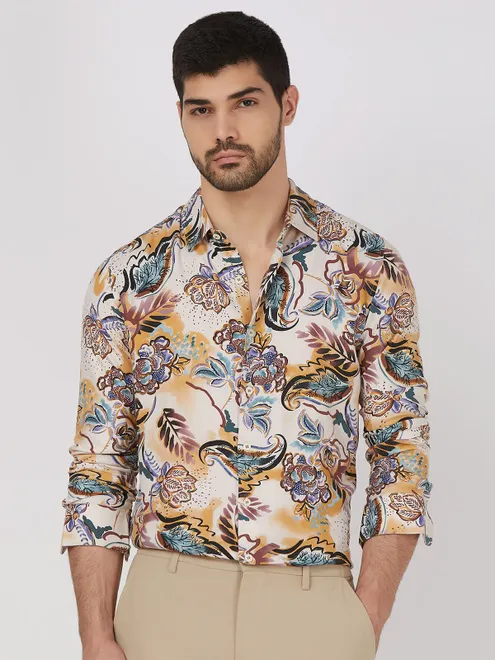 MUFTI multi colour printed shirt with cutaway collar