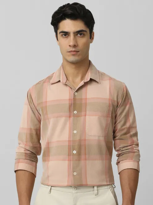 MUFTI peach check cotton shirt for men