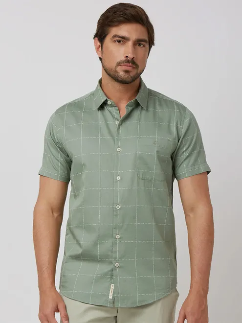 MUFTI pista green checks casual cotton shirt