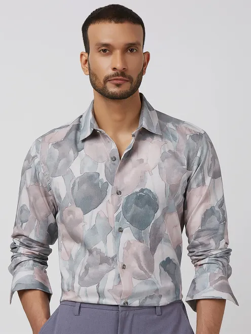 MUFTI smashing grey printed cotton shirt
