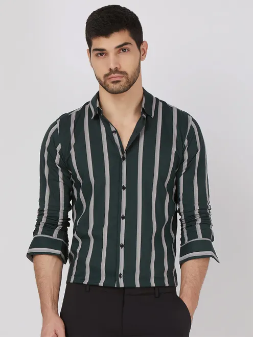 MUFTI stripe cotton black shirt