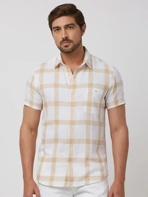 MUFTI white cotton shirt with checks pattern