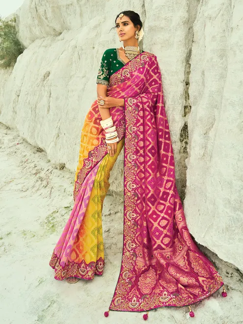 Multi color bandhej georgette saree