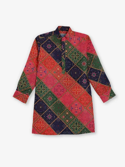 Multi color bandhej silk kurta for festive
