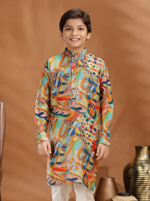 Multi color cotton silk kurta suit for boys festive wear