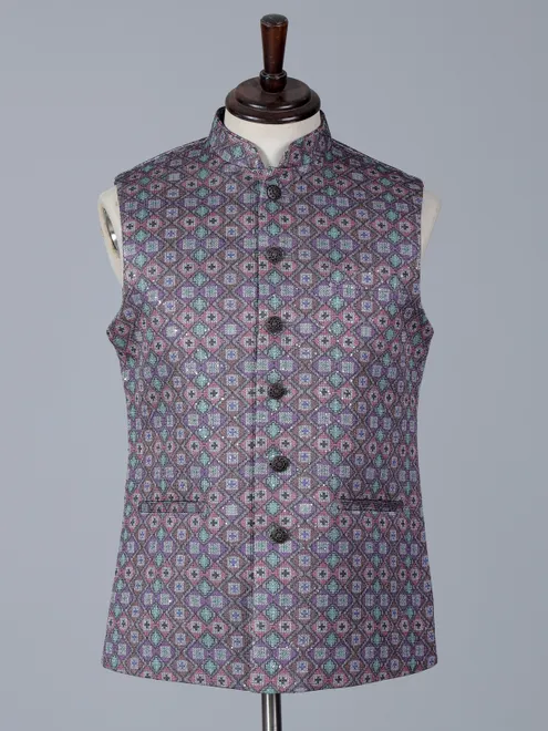Multi-color cotton silk waistcoat with thread work