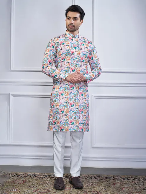 Multi color printed cotton kurta suit