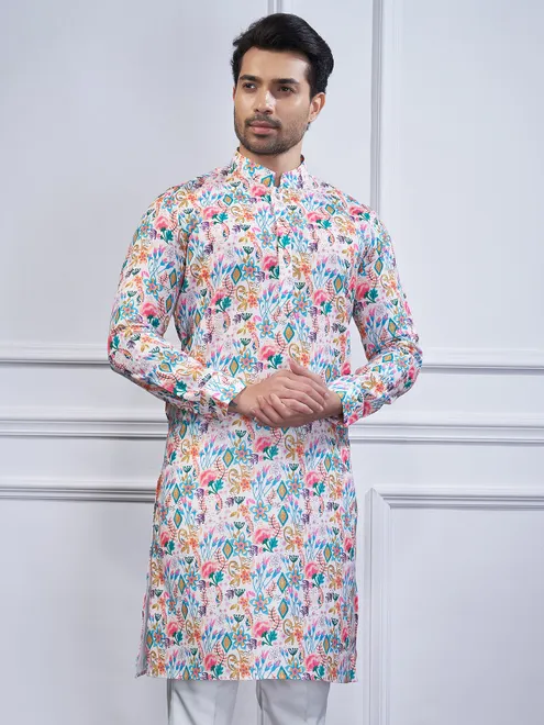 Multi color printed cotton kurta suit