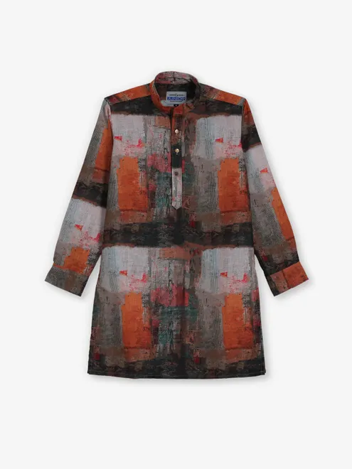 Multi color printed cotton silk kurta for festive wear