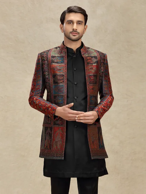 Multi color printed indo western with jackets for mens