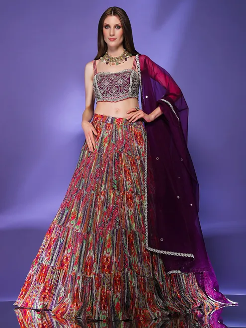 Multi color printed lehenga choli for wedding