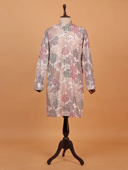 Multi color silk kurta set for men