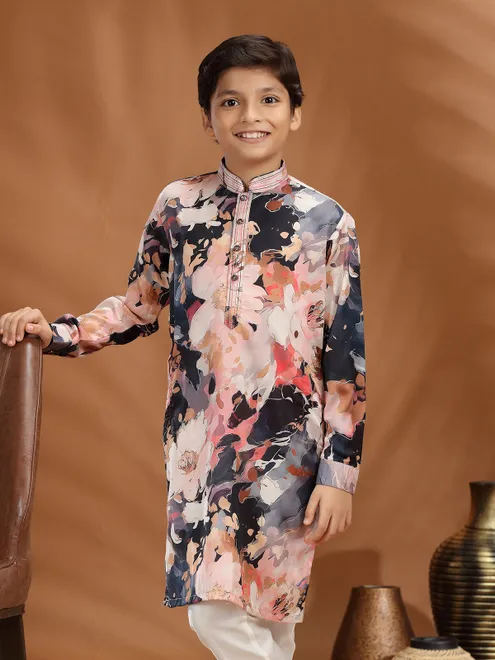 Multi color silk printed kurta pajama for special ocassion