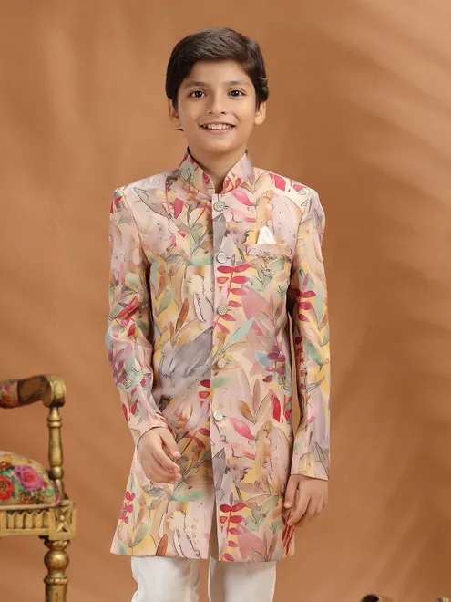 Multi color terry rayon printed indo western outfit