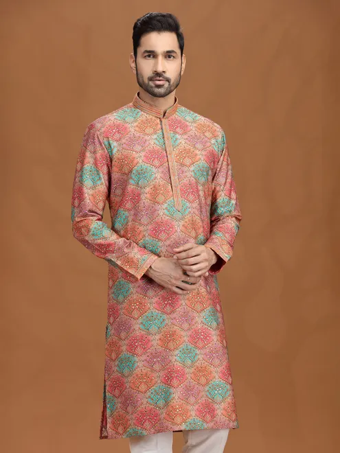 Multi color viscose kurta suit with thread work