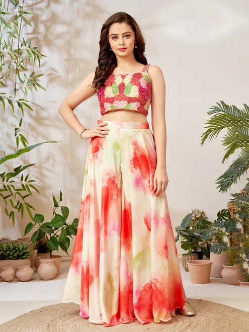 Multi colour crepe silk palazzo designer salwar suit