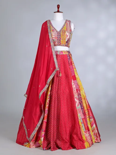 Multi colour printed viscose designer lehenga choli