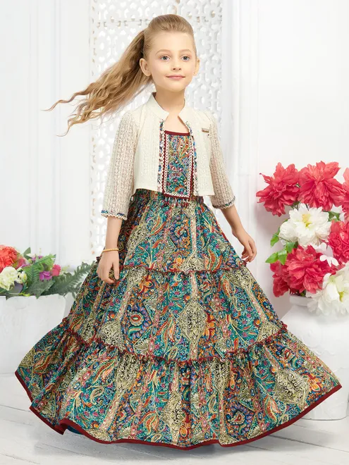 Multi colour silk jacket style girls frock