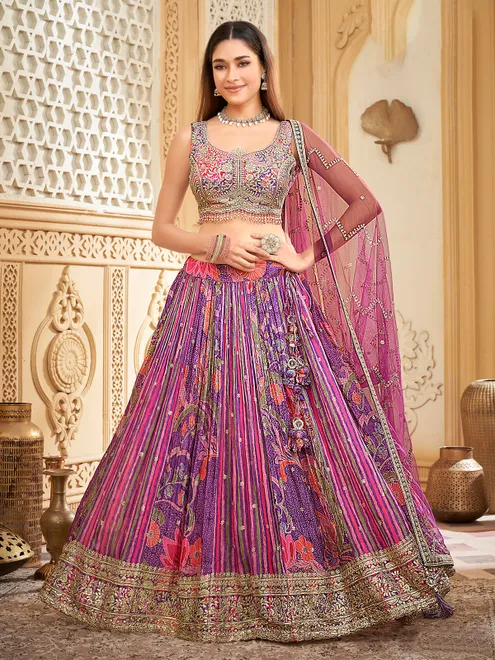 Multi colour silk lehenga choli with embellished dupatta