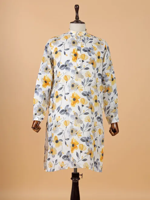 Multi coloured flower printed kurta for men