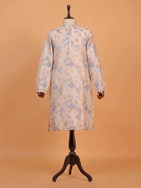 Multi coloured zari printed cotton silk kurta suit