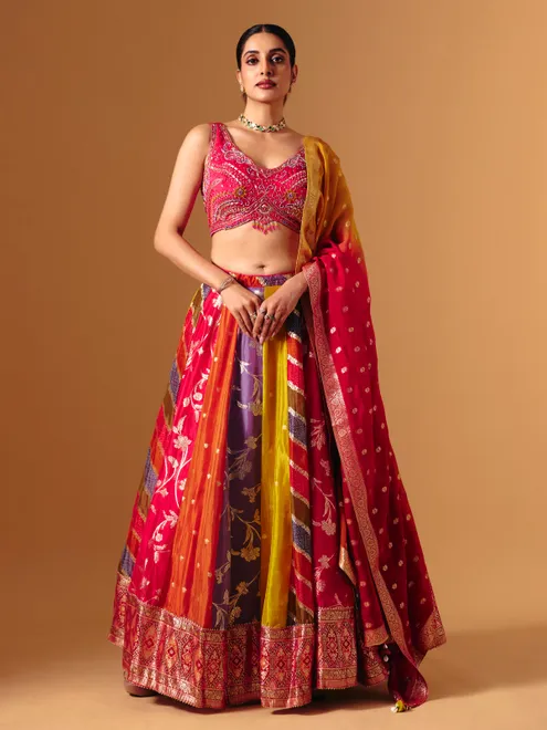 Multicolor banarasi silk embellished lehenga choli