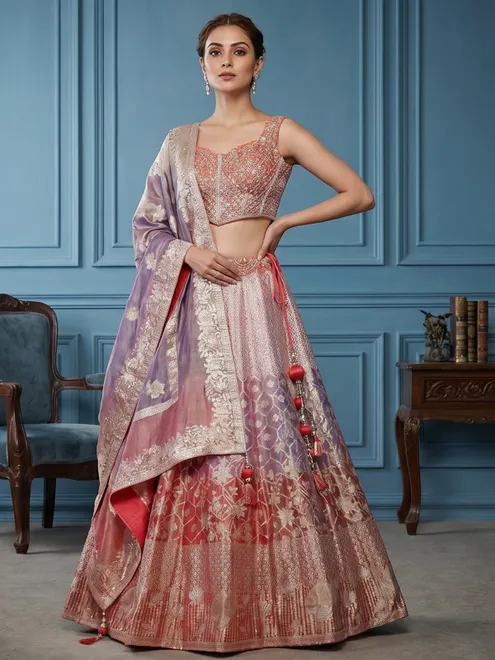 Multicolor Banarasi silk lehenga choli with rich embroidery
