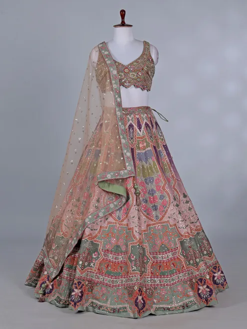Multicolor cotton silk lehenga choli for wedding wear